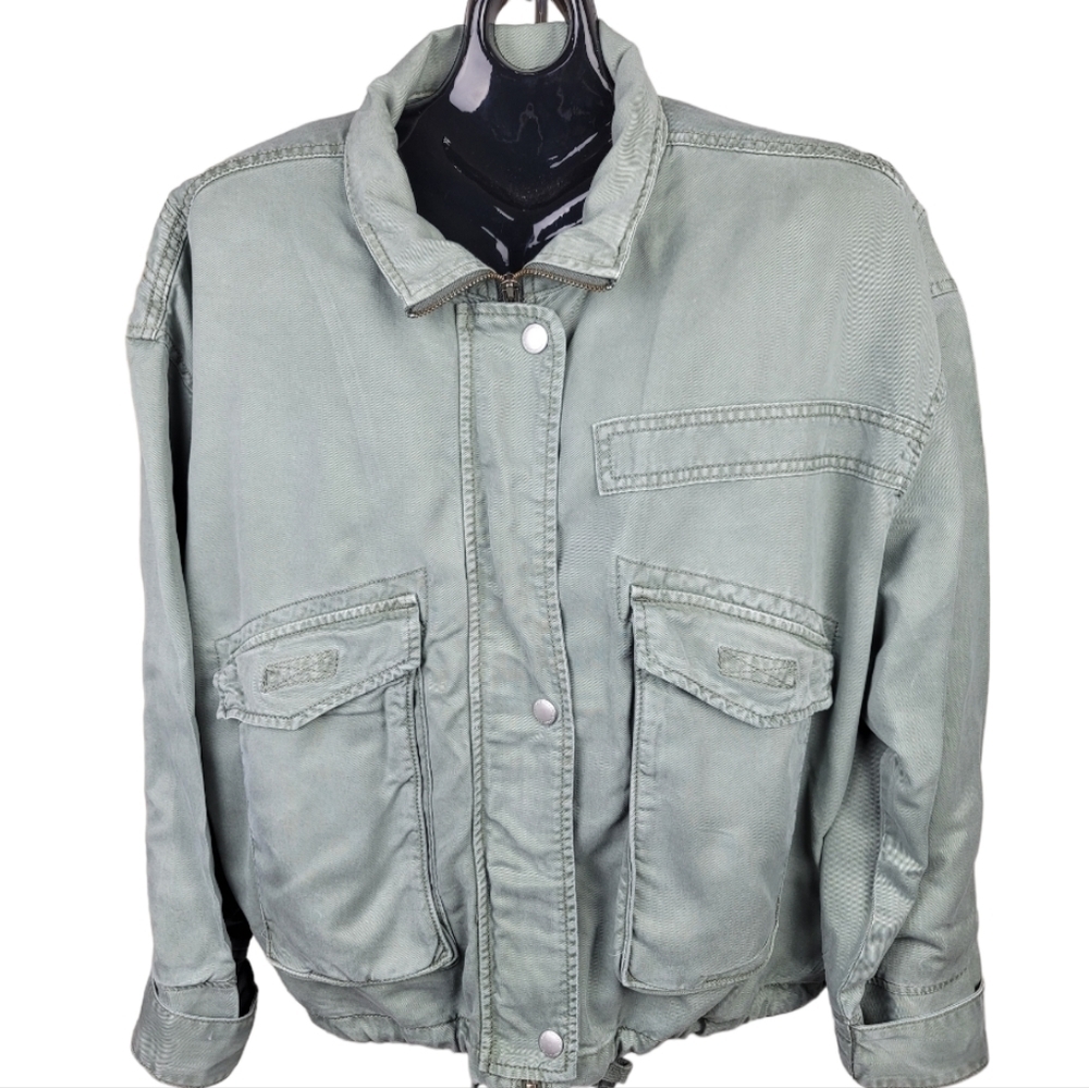 AMERICAN EAGLE OUTFITTERS‎ Women's Olive Green Utility Zip Cargo Pockets Jacket